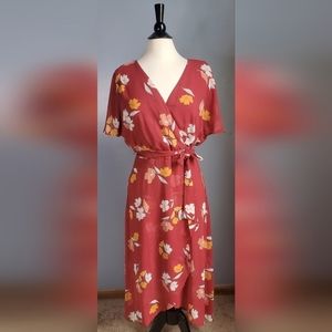 Luxology Autumn Floral Chiffon Faux Wrap Hi-lo Midi Dress sz 8